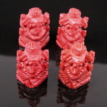 92Ct 4pc Lot Red Coral Carved Lord Ganesha God Statue Idol Religious- Free Pearl - £18.98 GBP