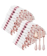 100 Pack Rose Gold Plastic Silverware With Pre Rolled Napkins For 100 Gu... - $84.99