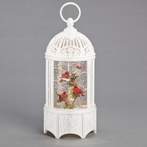 10 inch high lighted water birdcage glitter snow globe with cardinals- battery o - £112.82 GBP