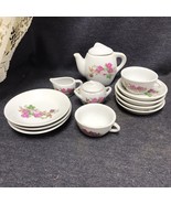 Vintage Toy Ceramic tea party set white w/pink flowers design -  PRPD - £15.50 GBP