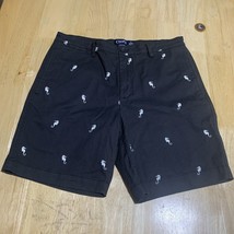 Chaps Stretch Seahorse Print Chino Bermuda Beach Preppy Shorts Black Men... - $16.65