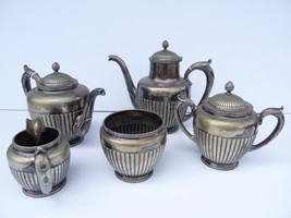 Antique American 1894 Gorham Co. 5-Pc Tea Set Marked 0990 Silver Soldered, Ebony - $179.40