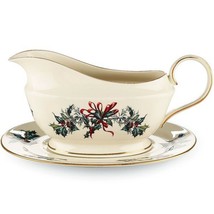 Lenox Winter Greetings Gravy Boat &amp; Stand 2 Piece Sauce Christmas USA NEW IN BOX - £332.28 GBP