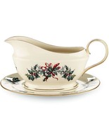 Lenox Winter Greetings Gravy Boat &amp; Stand 2 Piece Sauce Christmas USA NE... - $432.25