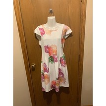 Size 16 Calvin Klein white pink floral dress knee length plus size - £18.98 GBP