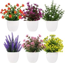Yoratee Artificial Small Plant 6Pcs Fake Flower Potted Plant Bathroom Faux Plant - £30.36 GBP