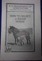 Vintage U.S. Department Of Agriculture How To Select A Sound Horse 1926 - $5.99
