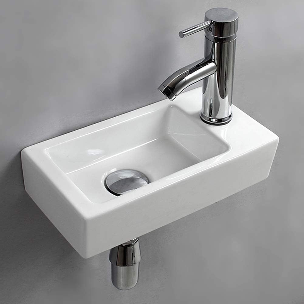 Small Bathroom Sink Wall Mounted Bathroom Sink Rectangle Ceramic, Right ... - $79.99