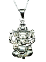 925 Sterling Silver Ganesh Pendant Elephant God Ganesha Hindu &amp; 18&quot; Chain Boxed - £35.73 GBP