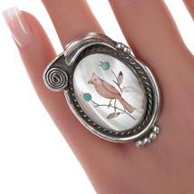sz8 Vintage Native American Sterling Cardinal inlay ring - £145.22 GBP