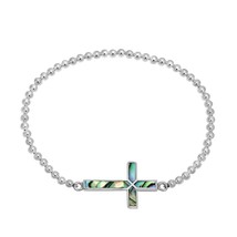 Iconic Cross Vivid Abalone Shell Sterling Silver Elastic Bracelet - £21.60 GBP