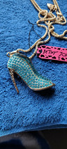 New Betsey Johnson Necklace Shoe Highheel Blueish Rhinestones Dressy Collectible - £12.33 GBP