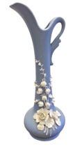 Vase Lefton Pitcher Bud Blue with White Flowers  No 2177 Orginal Sticker Ceramic - £13.18 GBP