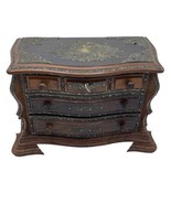 Antique Dark Wood Chest Jewelry Box Locking Music Metal Mounts Footed - £667.76 GBP