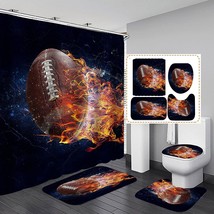 4PCS/Set Fantasy Burning American Football Fabric Shower Curtain - £39.96 GBP