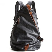 Fashion Men PU Leather Backpack Leisure Vintage Backpack Male School Bags Black  - £62.70 GBP