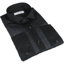 Mens CEREMONIA Tuxedo shiny Shirt 100% Cotton Turkey Slim Fit #stn 15 pla black image 5
