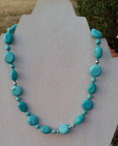 Turquoise Flat Round Turquoise Beaded 925 Silver Necklace Pre-Owned - $53.00