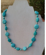 Turquoise Flat Round Turquoise Beaded 925 Silver Necklace Pre-Owned - $53.00
