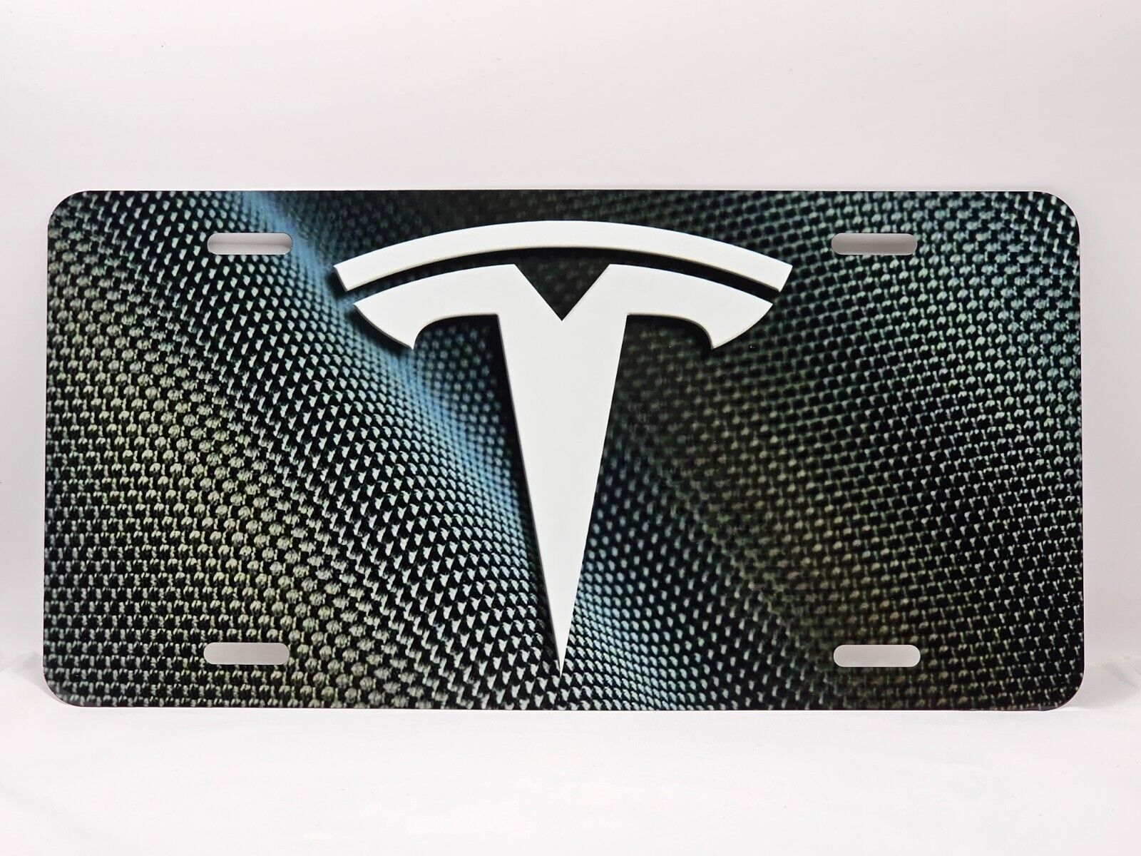 Primary image for Tesla Inspired Art White on Carbon FLAT Aluminum License Tag Plate * BLEMISHED