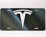 Tesla Inspired Art White on Carbon FLAT Aluminum License Tag Plate * BLE... - $13.49