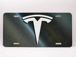 Tesla Inspired Art White on Carbon FLAT Aluminum License Tag Plate * BLEMISHED - £10.60 GBP