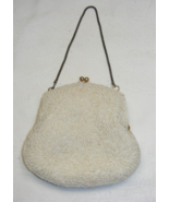 Vintage Handbag White Seed Beads Clutch Metal Chain Hong Kong 1-E - €27,35 EUR