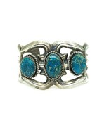 Old Pawn Southwest 3-Stone Turquoise Openwork Cuff Bracelet Sterling Silver - £328.13 GBP
