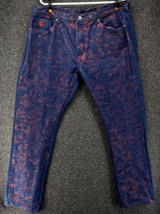 Rocawear Jeans Men Size 40W Dark Denim Regular Fit  Red Painted R Flap P... - £27.25 GBP