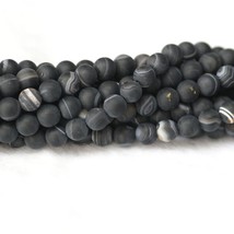 10mm Frosted Black Lace Agate Round Beads TEN (10) TEN BEADS - £2.21 GBP