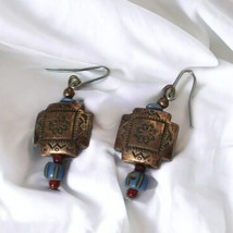 Vintage Copper Earrings With Colorful Accents, Boho Southwestern Jewelry - £6.35 GBP