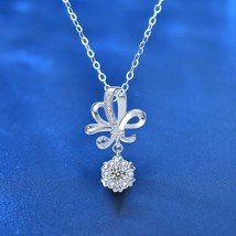 925 Sterling Silver Round Moissanite Wedding Bridal Flower Women Necklace 19mm - £67.36 GBP