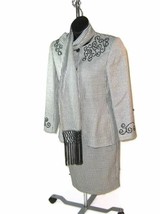 JOHN MEYER Womens VINTAGE HOUNDSTOOTH Suit w/ Scarf Skirt size 6  Jacket... - £23.18 GBP