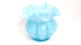 Vintage Fenton Light Blue Glass Melon Vase Ruffle 5 3/8 inches tall - £38.68 GBP