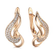 New 585 Rose Gold Leaf Earrings for Women Micro-wax Inlay Natural Zircon Bridal  - £9.73 GBP