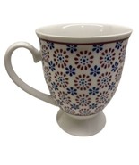 Bohemian Pedestal Coffee Mug Red White and Blue Porcelain Tea - £14.39 GBP