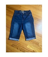 D2 Diane Gilman Denim Capri Shorts Dark Wash Cuffed Hem Stretch Denim Si... - $20.42 CAD
