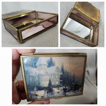 Vintage Enesco Thomas Kinkade Etched Glass Brass Jewelry Trinket Box Cottage - $23.28