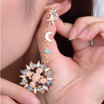 Star Sun Moon Rhinestone Crystal Dangle Stud Earrings - £7.21 GBP
