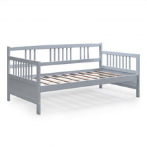 Wooden Slats Daybed Bed Twin Size with Rails-Gray - £215.97 GBP