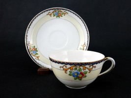 Meito China Coffee Cup Saucer Set, Hand Painted Floral, Pale Yellow Band... - £11.71 GBP