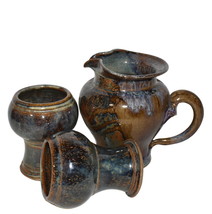 Vtg Studio Pottery Pitcher Goblets 3pcs Handmade Hand Thrown Pottery Good Garth - £70.88 GBP