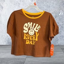 Wonder Nation Brown Boxy Graphic Shirt Girls M 7-8 Smile Every Day Face - £12.01 GBP