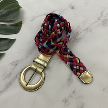 Omega Womens Vintage Braided Belt Size M Gold Bright Colorful Woven 90s - £14.18 GBP