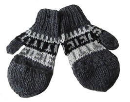 Alpakaandmore, Kids Mittens with Cap, Fingerless Gloves 1-3 Years Grey, Hand-kni - £16.14 GBP