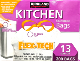 Kirkland Signature Flex-Tech Kitchen Drawstring Bags 2x Thick 13 Gal 200... - $629.07 MXN