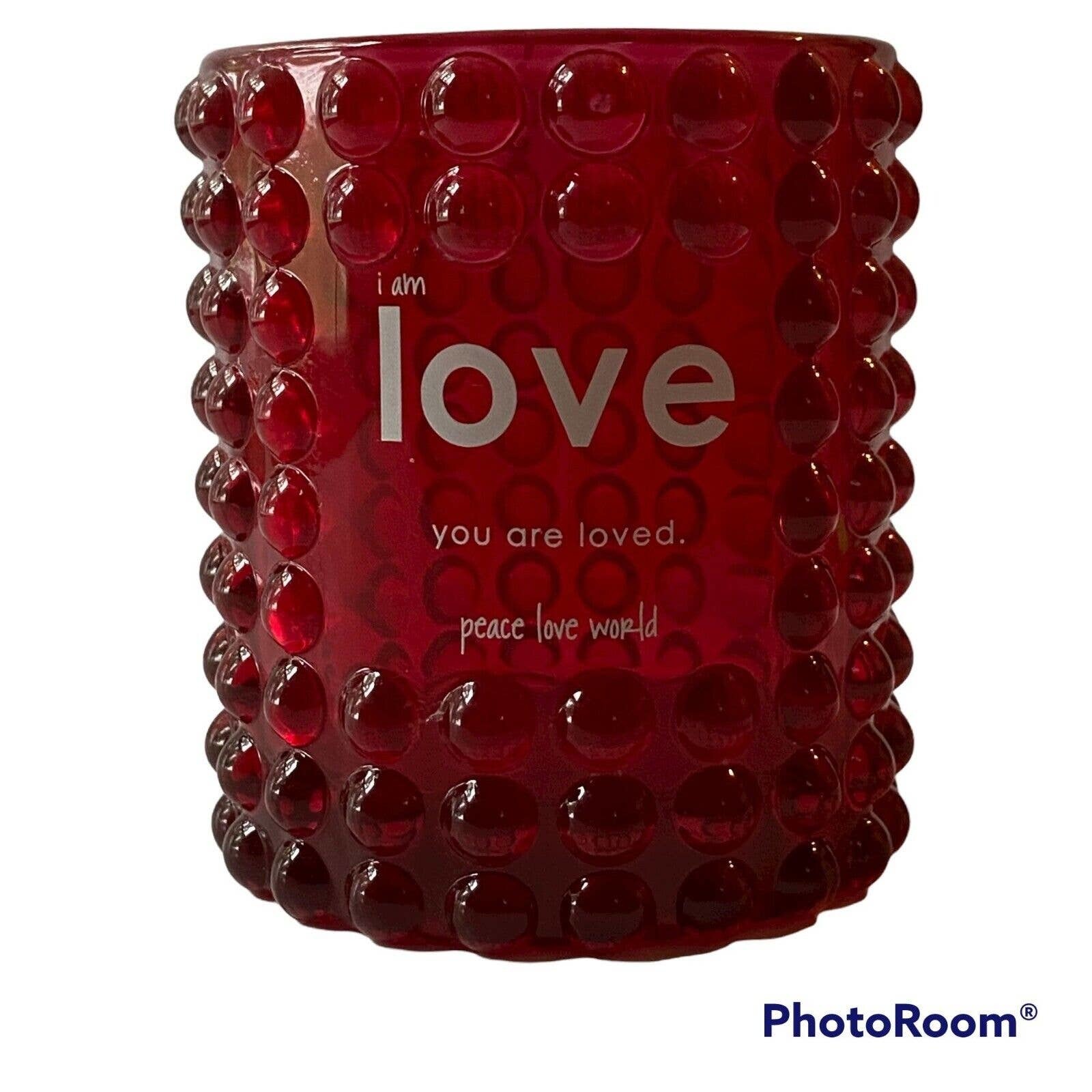 Peace Love World Candle Holder QVC Red Glass Hobnail Votive Tealight - $17.87