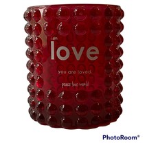 Peace Love World Candle Holder QVC Red Glass Hobnail Votive Tealight - £14.06 GBP