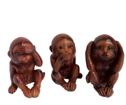 Monkey Figurines See No Evil Hear No Evil Speak No Evil 3&quot; Set 3 Resin - $18.66