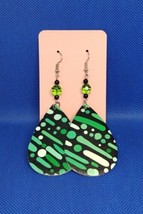 Green Abstract Rain Graphic Teardrop Earrings - $2.97